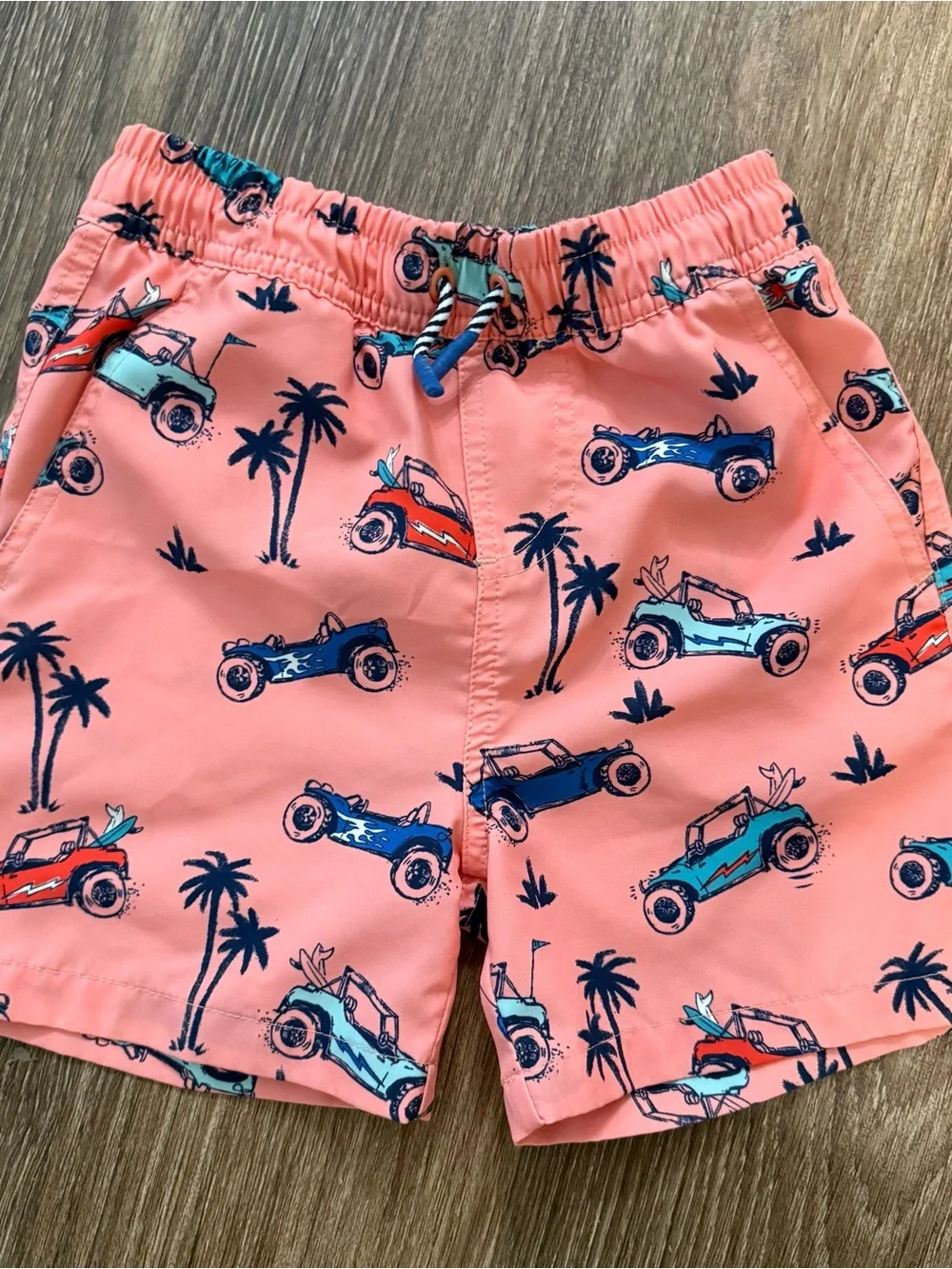 Andy & Evan Coral Swim Shorts with Blue and Teal Jeep Print
